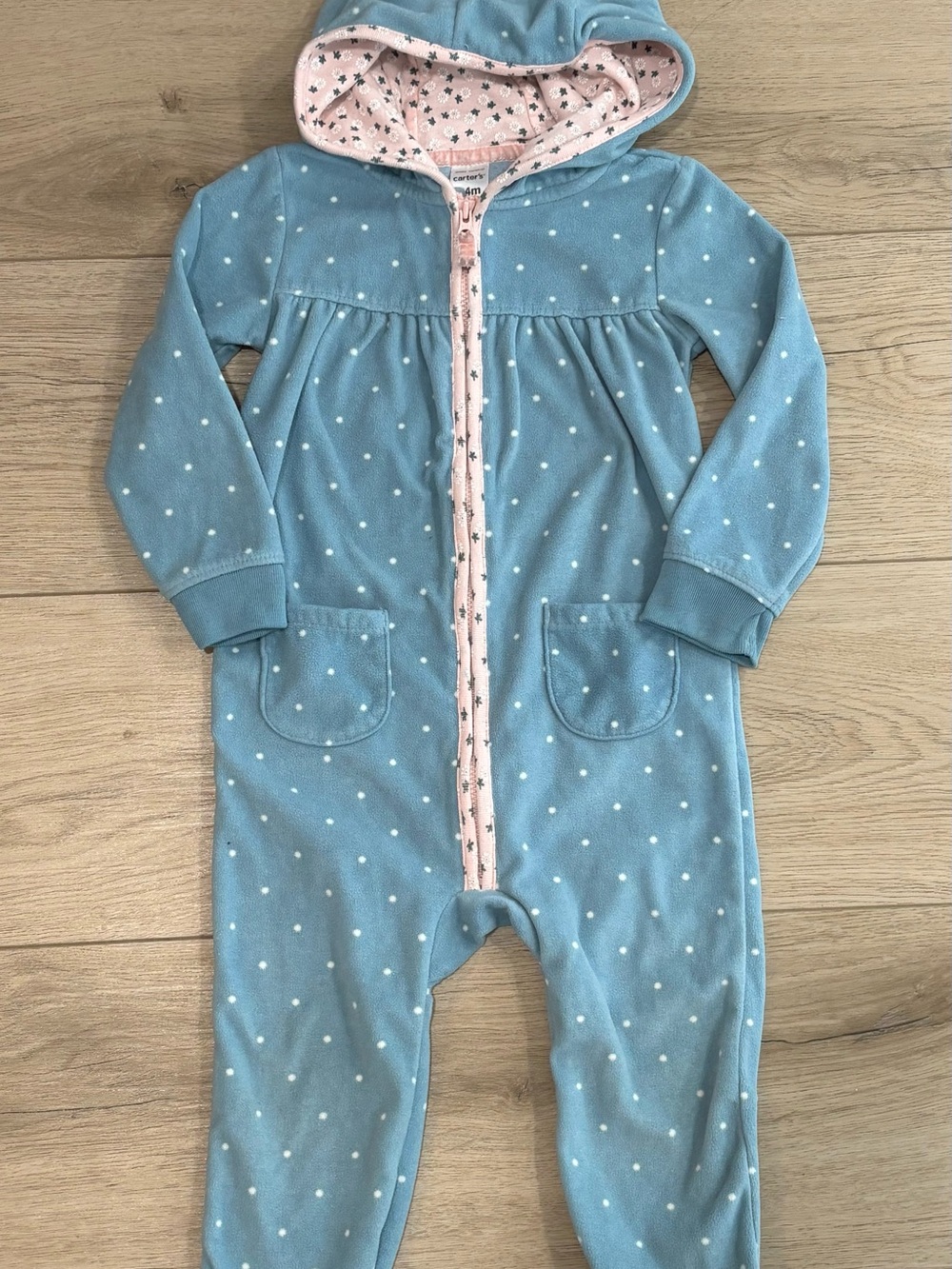Carter's Fleece Blue Polka Dot Hooded One-Piece for Kids